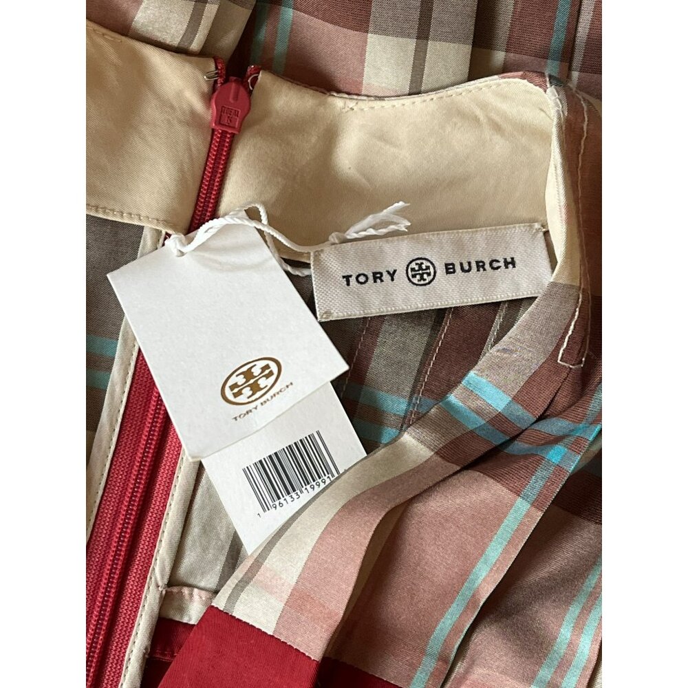 T-178. Tory Burch Madras Plaid Silk Clear Dress McCardell Madras Plaid Red US 4 - Picture 11 of 11